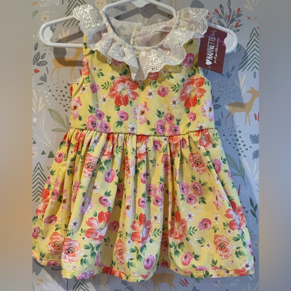 Nanette Baby BNWT Yellow Rose Frill Collar Baby Toddler Girl 18 Mo Easter Dress